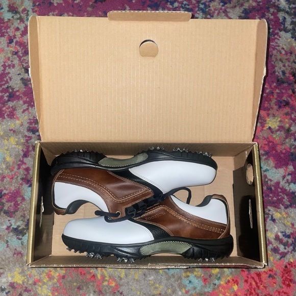 FootJoy Contour Series Golf Shoes White/Brown With Spikes Men’s Size 9 - Picture 5 of 5